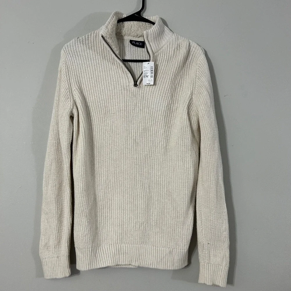 The Children's Place‎ Kids Boys 14 XL TG Cream Sherpa Lined Quarter Zip Sweater